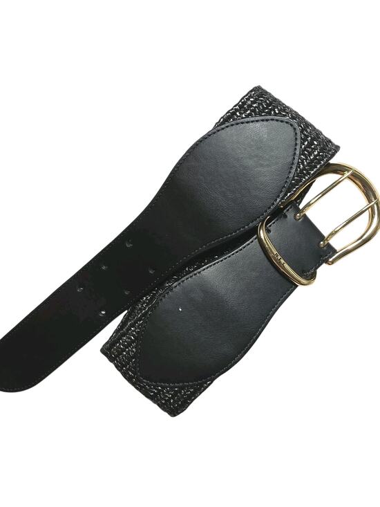Ralph Lauren Black Statement Belt Leather Buckle Womens XS Stretch NEW 2.5\